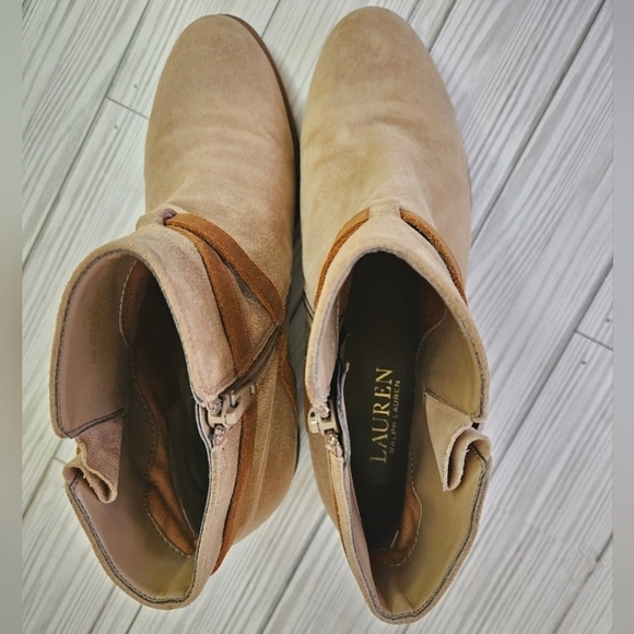 Lauren Ralph Lauren Mehira Suede and Leather Strap Ankle Boots in Sand Size 8 - Picture 7 of 10